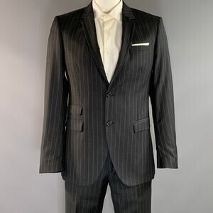 NEIL BARRETT Chest Size XL Grey Pinstripe Wool Notch Lapel 34 35 Suit